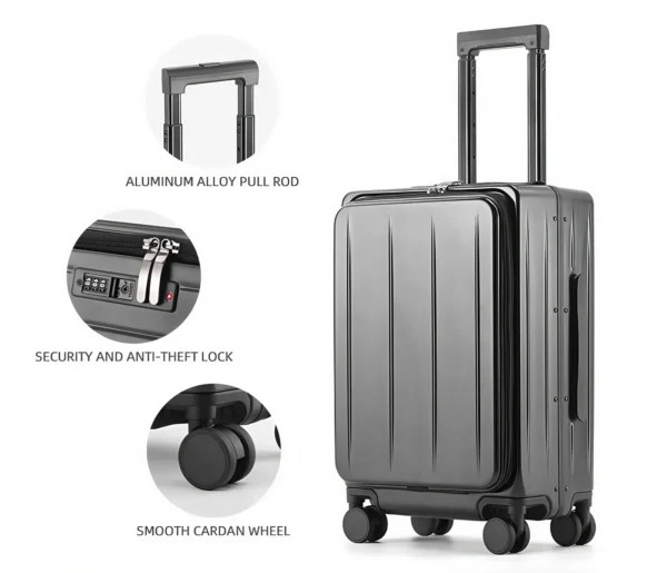 Newly 20-Inch Front-Opening Trolley Carry-On Suitcase Hard Shell Multifunctional Luggage USB Charging and Cup Holder Suitcase