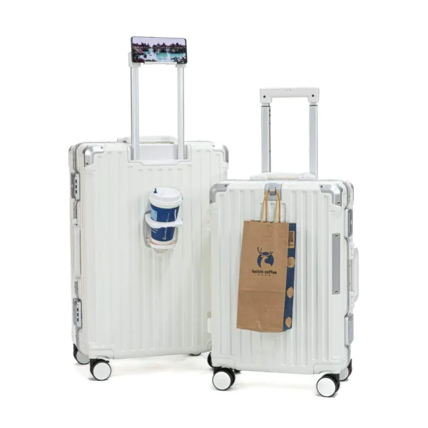 Lightweight Travel Luggage Set 20'' & 24'' Aluminum Frame PC Suitcase with Brake Wheels & Phone Holder