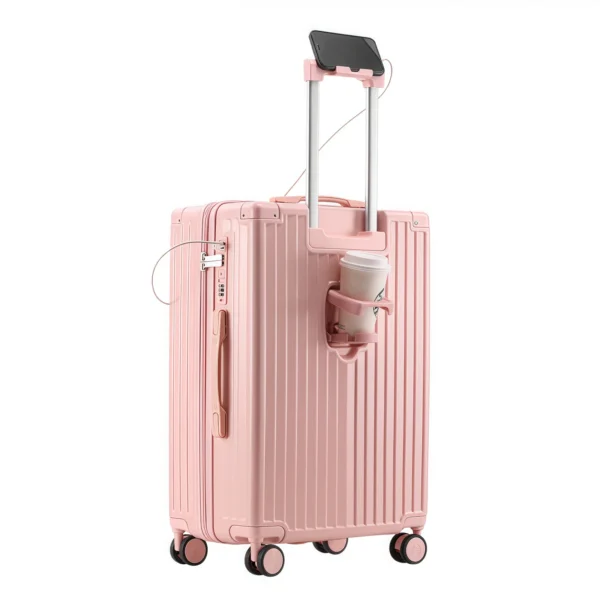 20-inch Carry-on Zipper Luggage with Expandable Cup Holder and USB Charge Port Multifunctional Trolley Suitcase