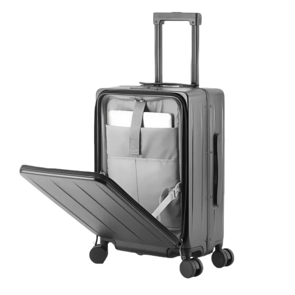 Newly 20-Inch Front-Opening Trolley Carry-On Suitcase Hard Shell Multifunctional Luggage USB Charging and Cup Holder Suitcase